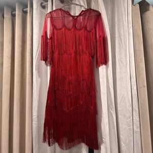 Elegant Red Fringe Dress